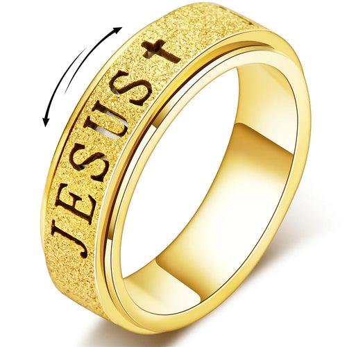 Fidget Spinner Anxiety Ring for Women: Fidget Toys Adults Cute Jesus Thumb Ring Stainless Steel Gold Plated Size 6