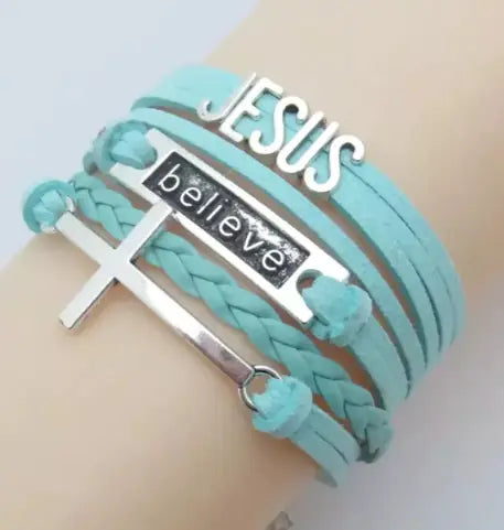 Religious Bracelet with Woven JESUS and Cross Design